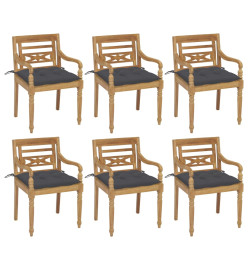 Chaises Batavia avec coussins 6 pcs Bois de teck solide