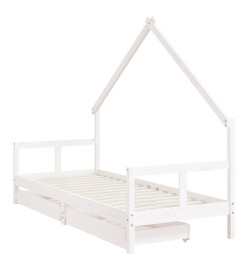 Cadre de lit enfant tiroirs blanc 80x200 cm bois de pin massif