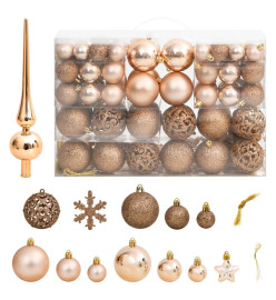 Ensemble de boules de Noël 111 pièces doré rose polystyrène