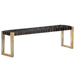 Banc 150 cm Noir Cuir véritable et bois de manguier massif