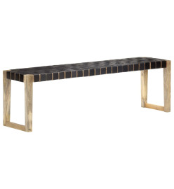 Banc 150 cm Noir Cuir véritable et bois de manguier massif