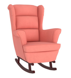 Fauteuil à bascule et pieds en bois massif d'hévéa Rose Velours