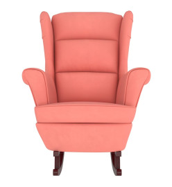 Fauteuil à bascule et pieds en bois massif d'hévéa Rose Velours