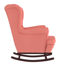 Fauteuil à bascule et pieds en bois massif d'hévéa Rose Velours