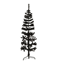 Demi sapin de Noël artificiel mince avec support Noir 150 cm