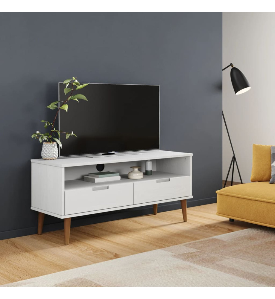 Meuble TV MOLDE Blanc 106x40x49 cm Bois de pin massif