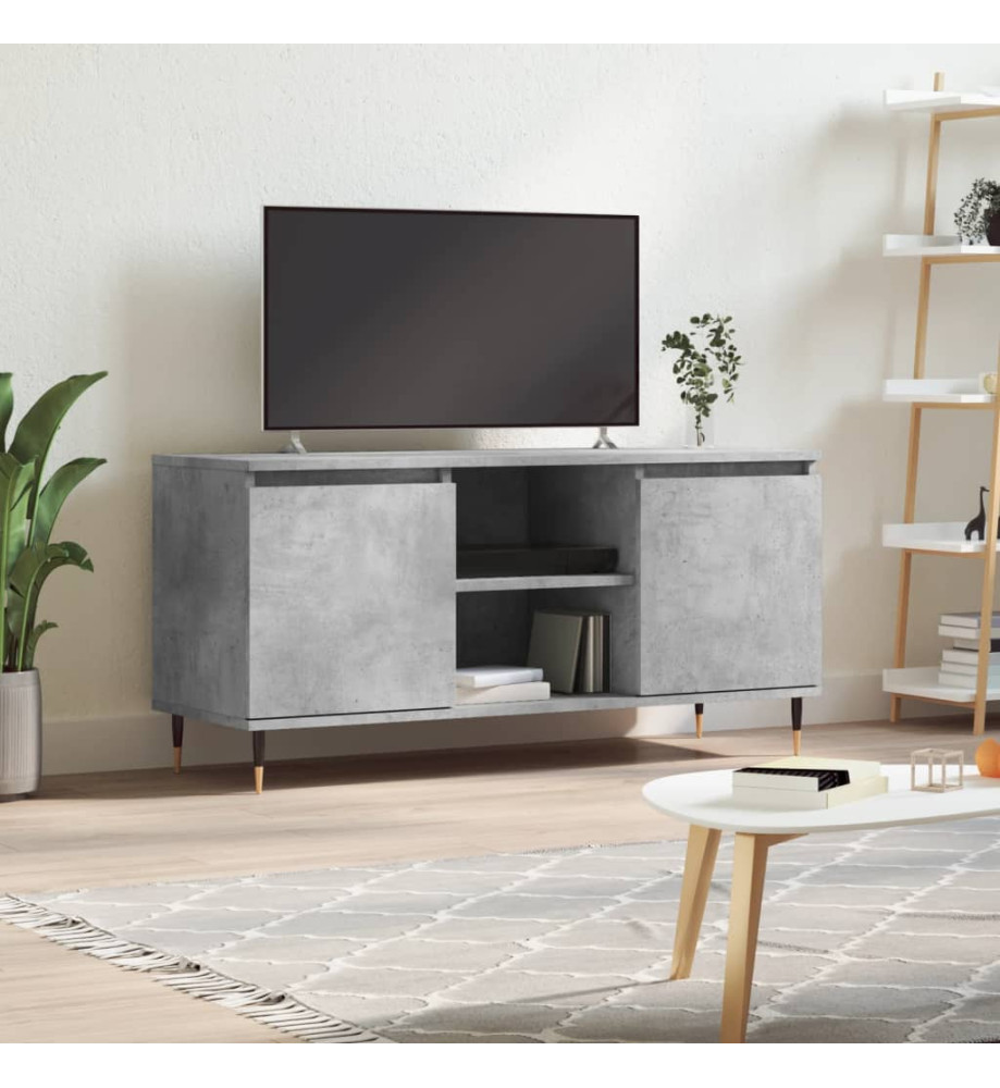 Meuble TV gris béton 104x35x50 cm bois d'ingénierie