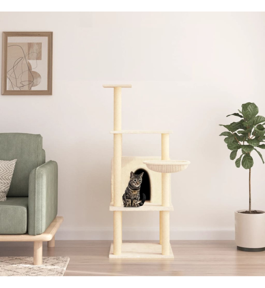 Arbre à chat avec griffoirs en sisal crème 132 cm