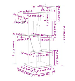 Arbre à chat avec griffoirs en sisal gris clair 143 cm