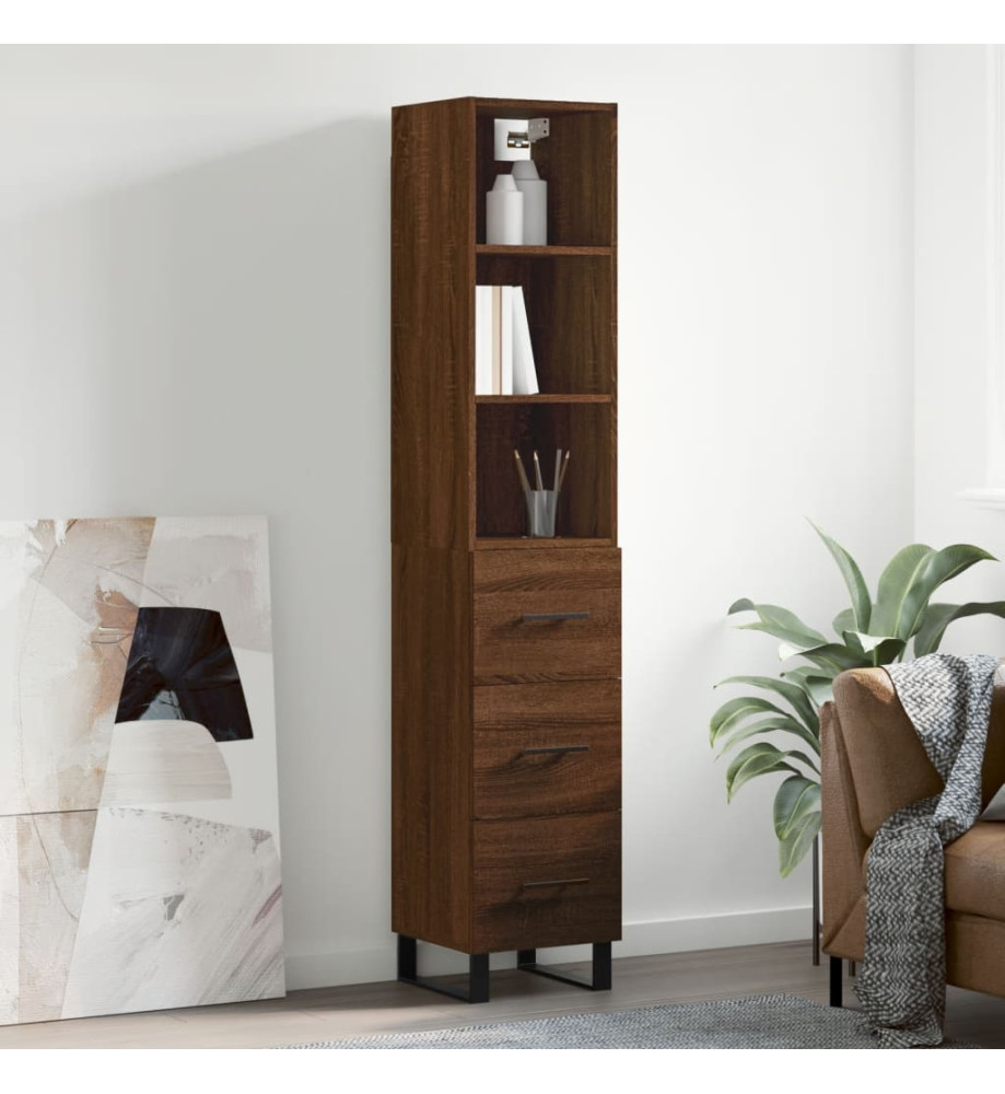 Buffet haut Chêne marron 34,5x34x180 cm Bois d'ingénierie Buffet haut Chêne marron 34,5x34x180 cm Bois d'ingénierie