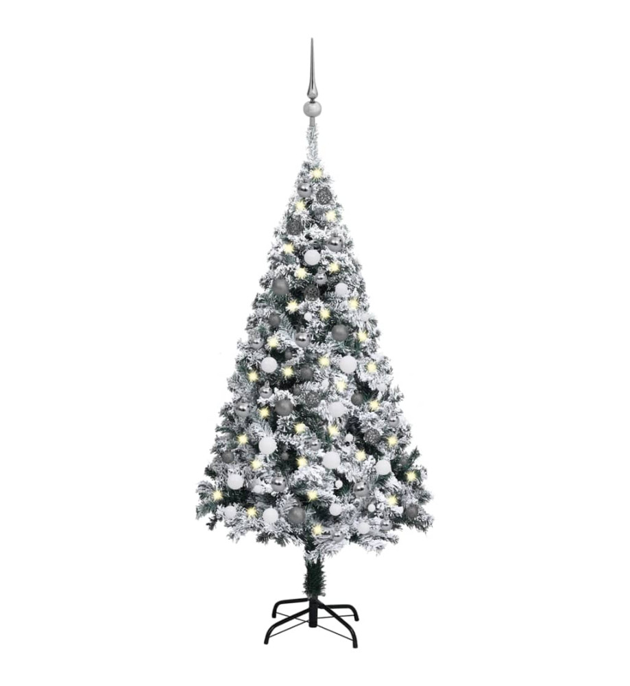 Arbre de Noël artificiel pré-éclairé et boules vert 150 cm PVC