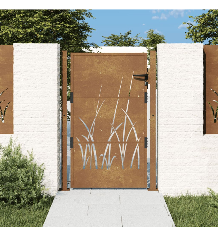 Portail de jardin 105x130 cm acier corten conception d'herbe