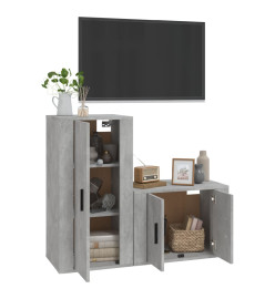 Ensemble de meubles TV 2 pcs gris béton bois d'ingénierie