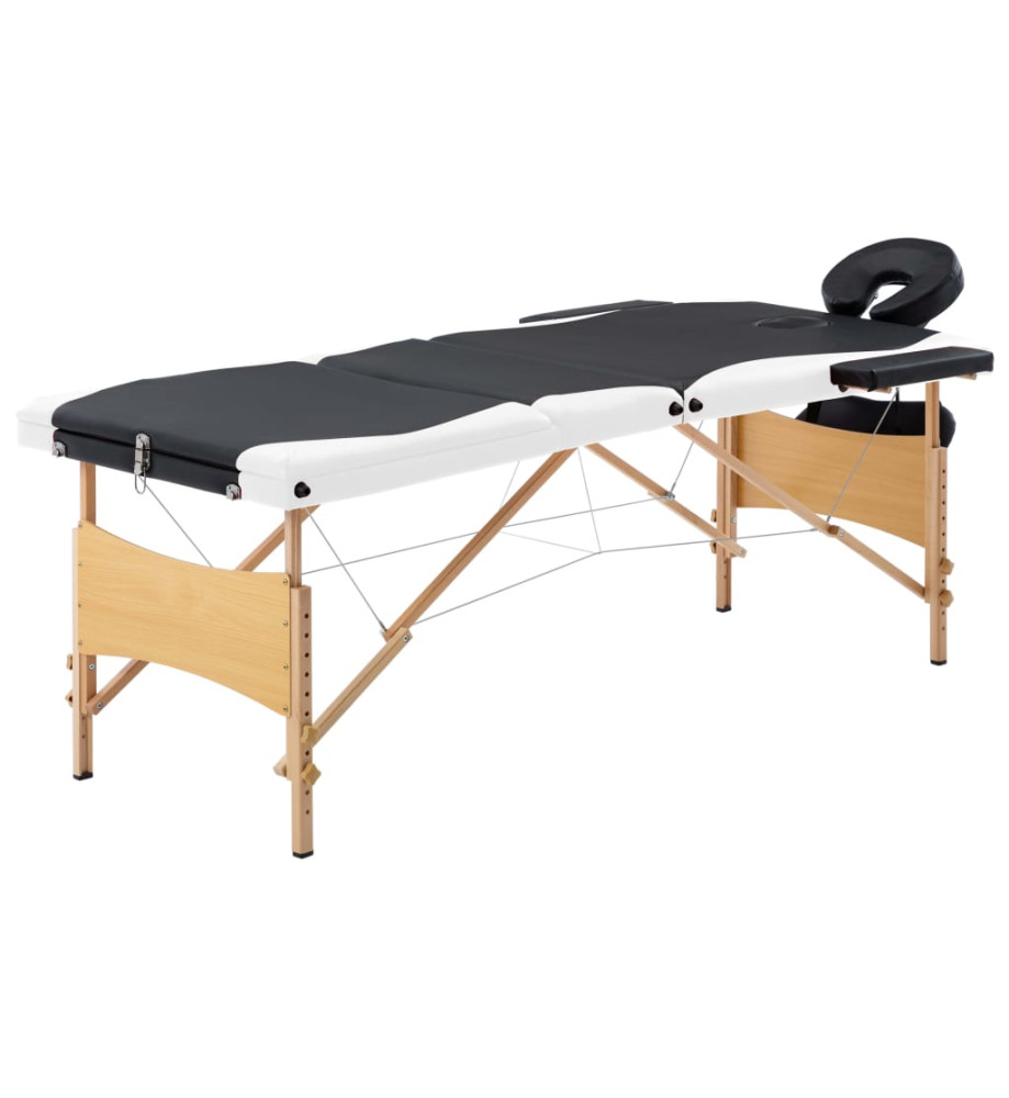 Table de massage pliable 3 zones Bois Noir et blanc