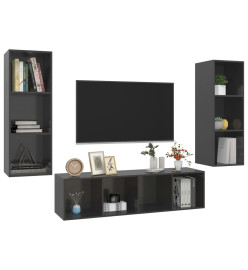 Ensemble de meuble TV 3 pcs Gris brillant Aggloméré