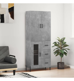 Buffet haut Gris béton 69,5x34x180 cm Bois d'ingénierie