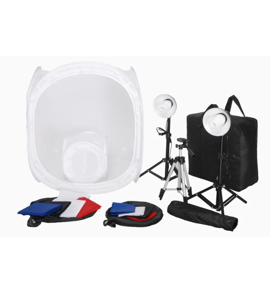 Kit 2 Mini studio photo 2 lampes 45W 2 trépieds 8 fonds