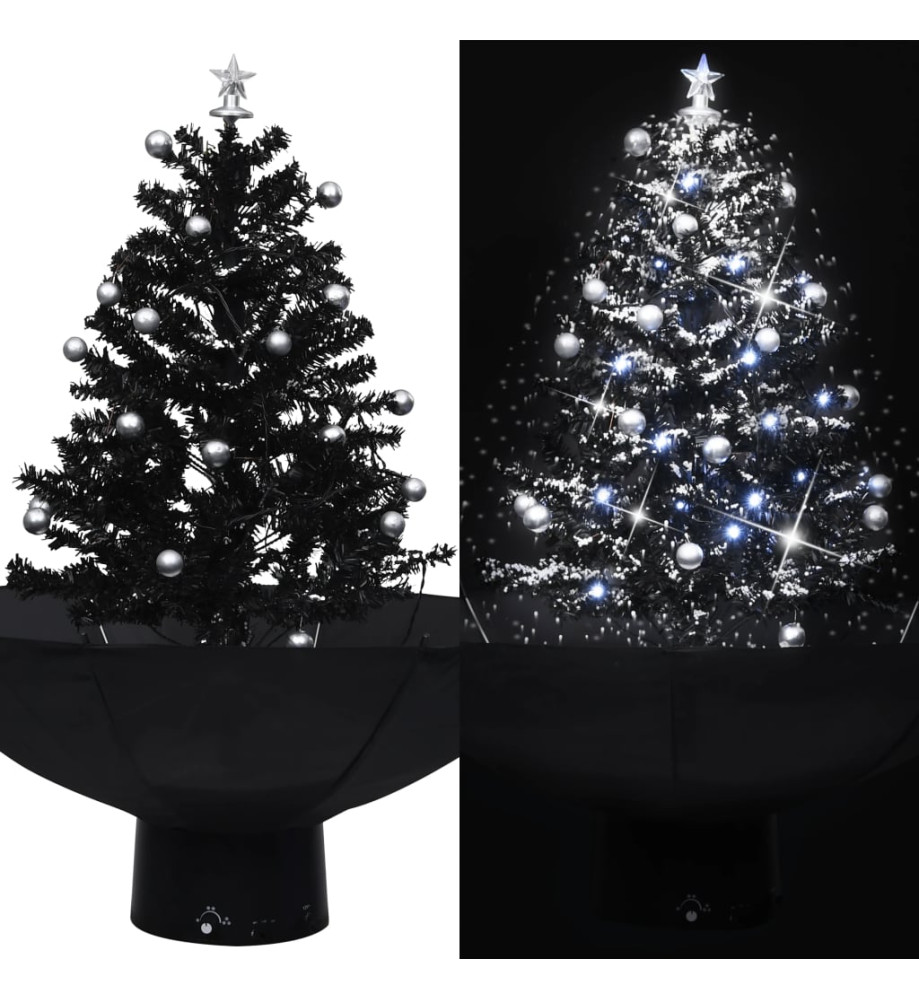 Arbre de Noël neigeux avec base de parapluie Noir 75 cm PVC