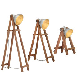 Lampadaires 3 pcs Argenté E27 Bois de manguier massif