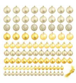 Ensemble de boules de Noël 100 pcs 3/4/6 cm Doré