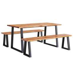 Ensemble à manger 3 pcs avec bord vivant bois massif d'acacia