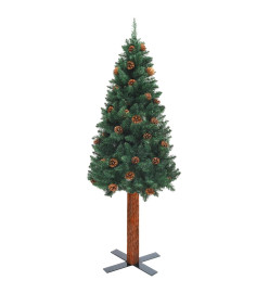 Sapin de Noël mince avec bois véritable et cônes vert 180cm PVC