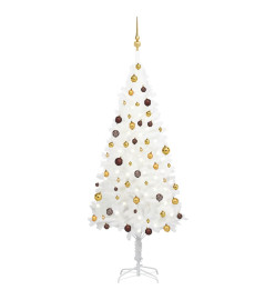 Arbre de Noël artificiel pré-éclairé et boules blanc 180 cm