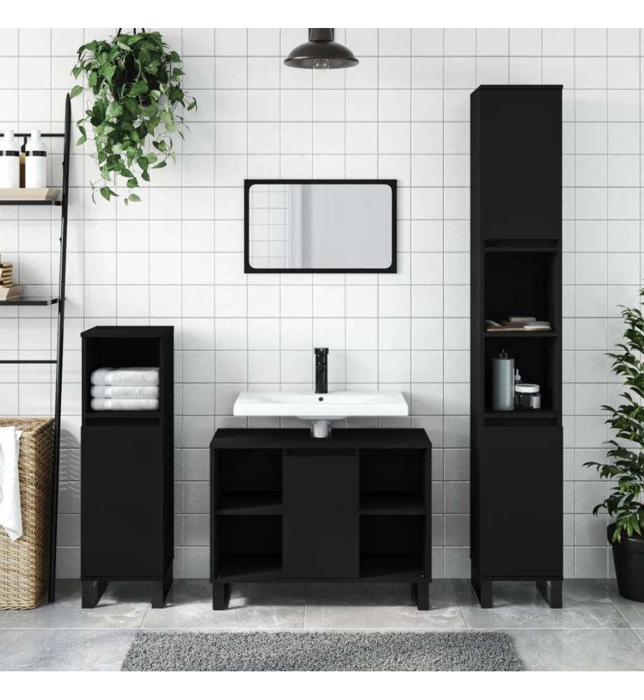 Armoire de salle de bain noir 80x33x60 cm bois d'ingénierie Armoire de salle de bain noir 80x33x60 cm bois d'ingénierie