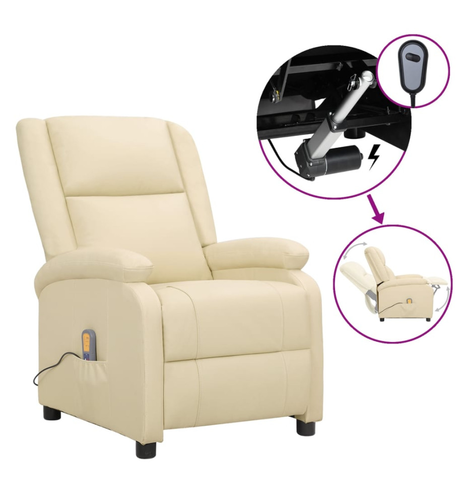 Fauteuil de massage électrique crème cuir véritable