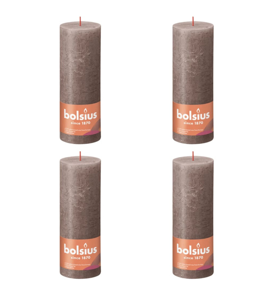 Bolsius Bougies pilier rustiques Shine 4 pcs 190x68 mm Taupe rustique