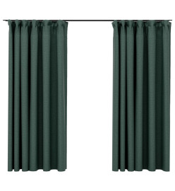 Rideaux occultants aspect lin avec crochets 2pcs Vert 140x175cm