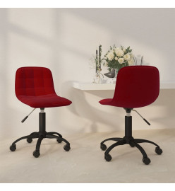 Chaises pivotantes salle à manger 2 pcs Rouge bordeaux Velours