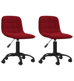 Chaises pivotantes salle à manger 2 pcs Rouge bordeaux Velours