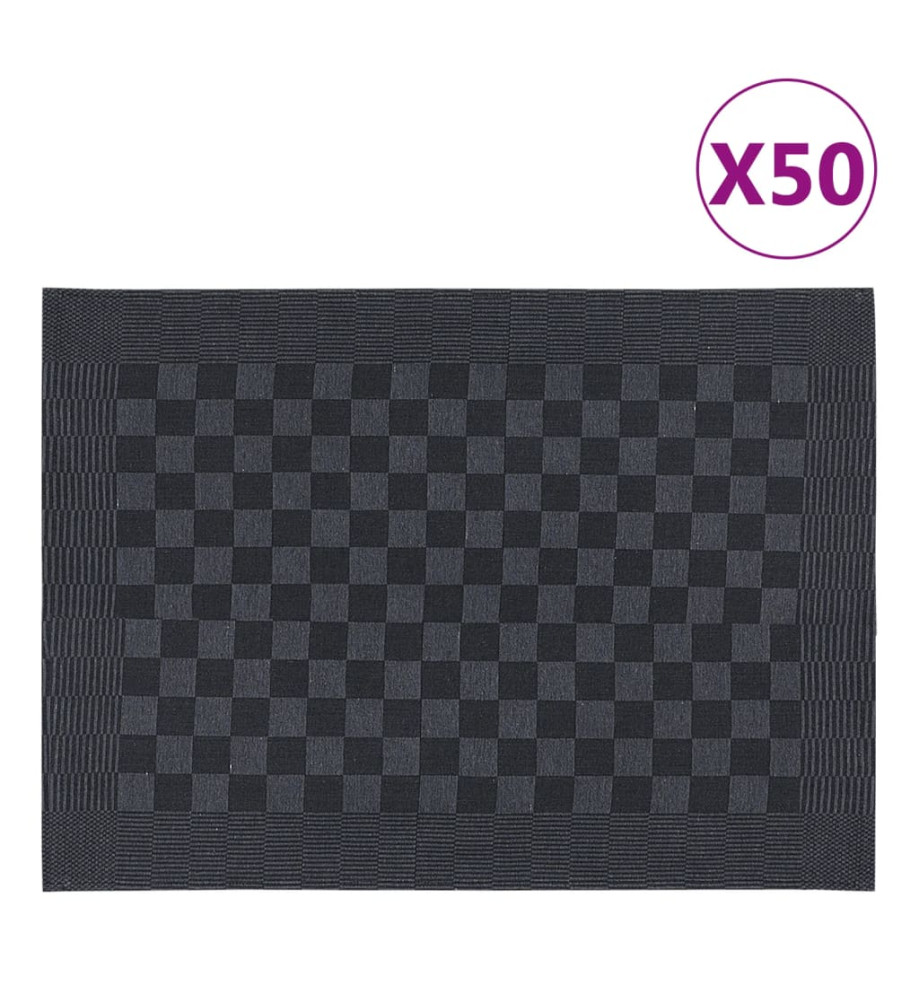 Serviettes de cuisine 50 pcs noir et gris 50x70 cm coton