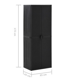 Armoire de rangement de jardin Noir 65x45x172 cm PP Rotin