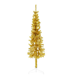 Demi sapin de Noël artificiel mince avec support Doré 150 cm