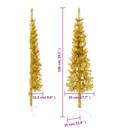 Demi sapin de Noël artificiel mince avec support Doré 150 cm