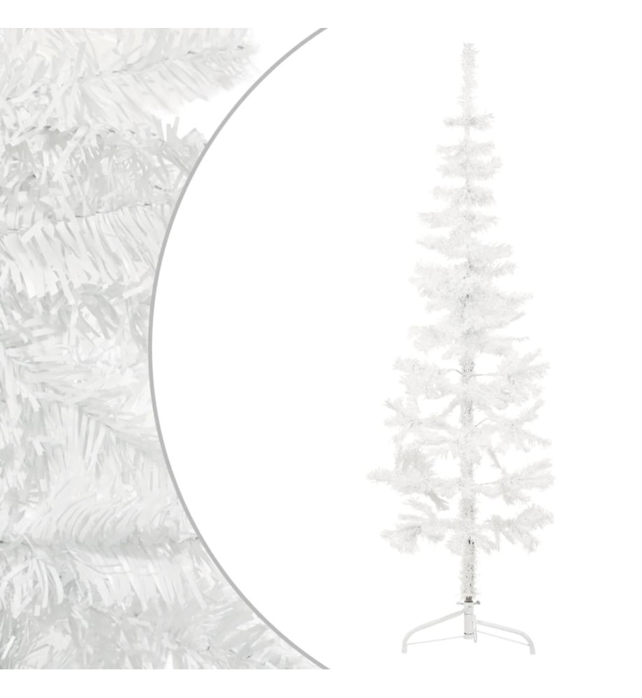 Demi sapin de Noël artificiel mince avec support Blanc 150 cm