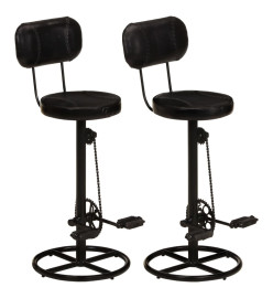 Tabourets de bar lot de 2 noir cuir de chèvre véritable