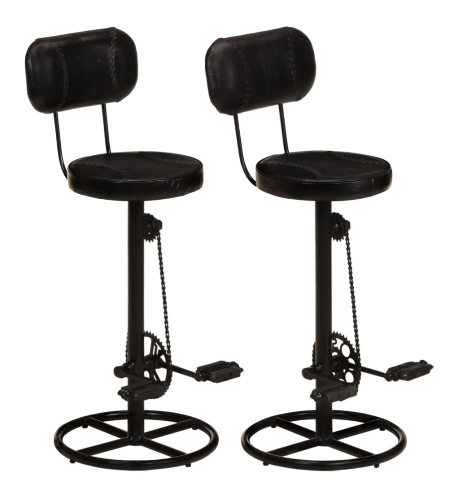 Tabourets de bar lot de 2 noir cuir de chèvre véritable