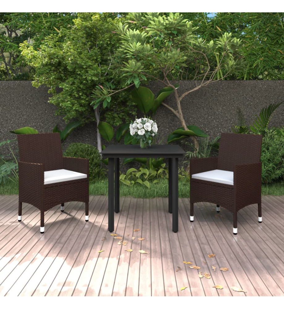 Mobilier à dîner de jardin coussins 3 pcs Résine tressée Verre