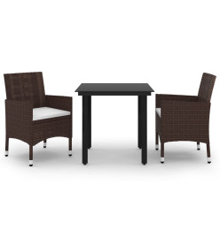 Mobilier à dîner de jardin coussins 3 pcs Résine tressée Verre