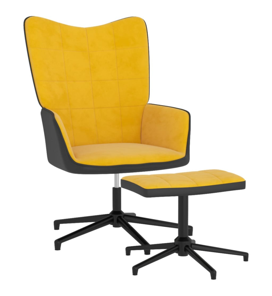 Chaise de détente et repose-pied Jaune moutarde Velours et PVC