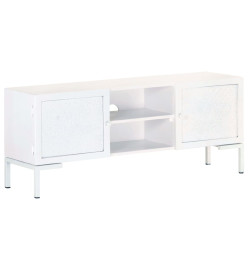 Meuble TV Blanc 115x30x46 cm Bois massif de manguier