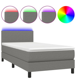 Sommier tapissier avec matelas et LED Gris foncé 80x200cm Tissu