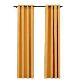 Rideaux occultants Aspect lin à œillets 2 pcs Jaune 140x225 cm