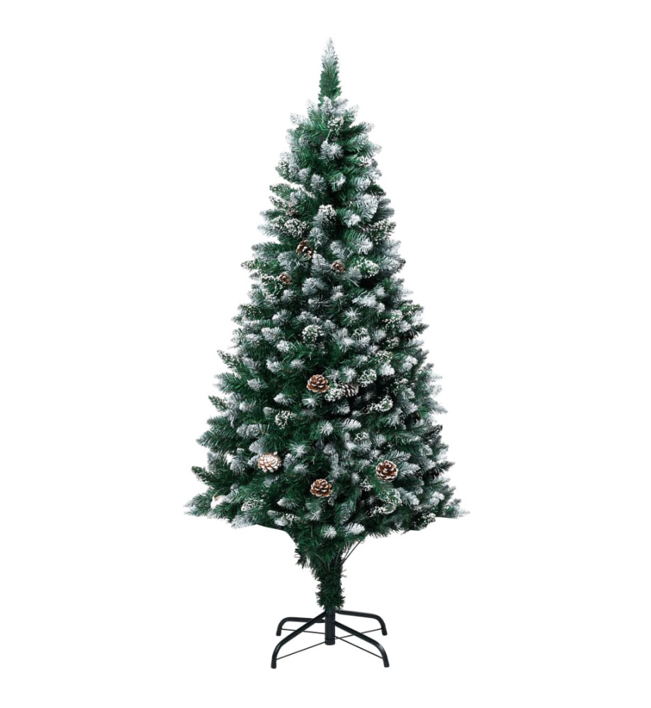 Sapin de Noël avec pommes de pin et neige blanche 180 cm