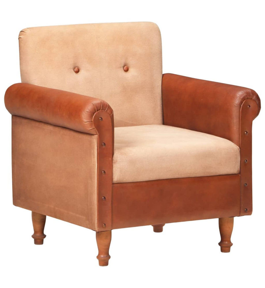 Fauteuil Marron Cuir véritable et toile