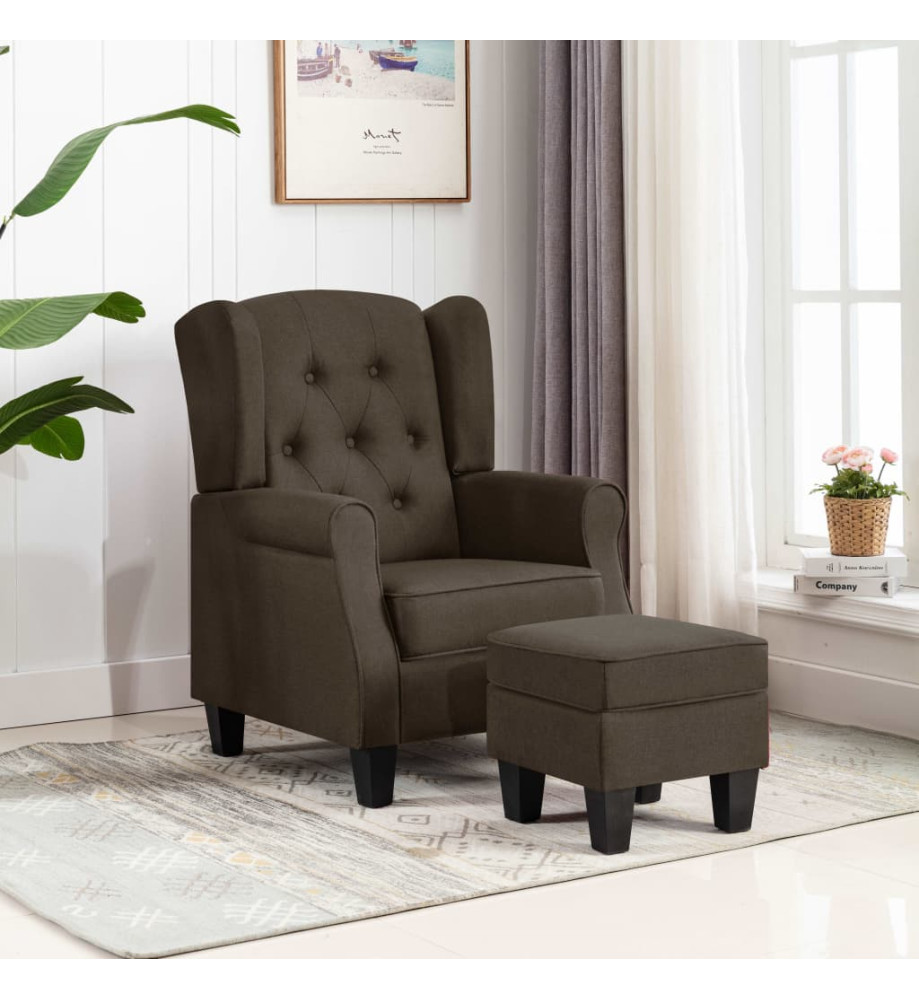 Fauteuil avec repose-pied Marron Tissu