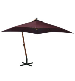 Parasol suspendu avec mât Rouge bordeaux 3x3 m Bois de sapin